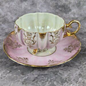 Vintage Royal Halsey Pink Lusterware Cup & Saucer Gold Accents Fluted Body